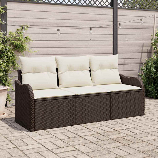 Garten-Sofa-Set mit Kissen 3 pcs Braun Poly Rattan