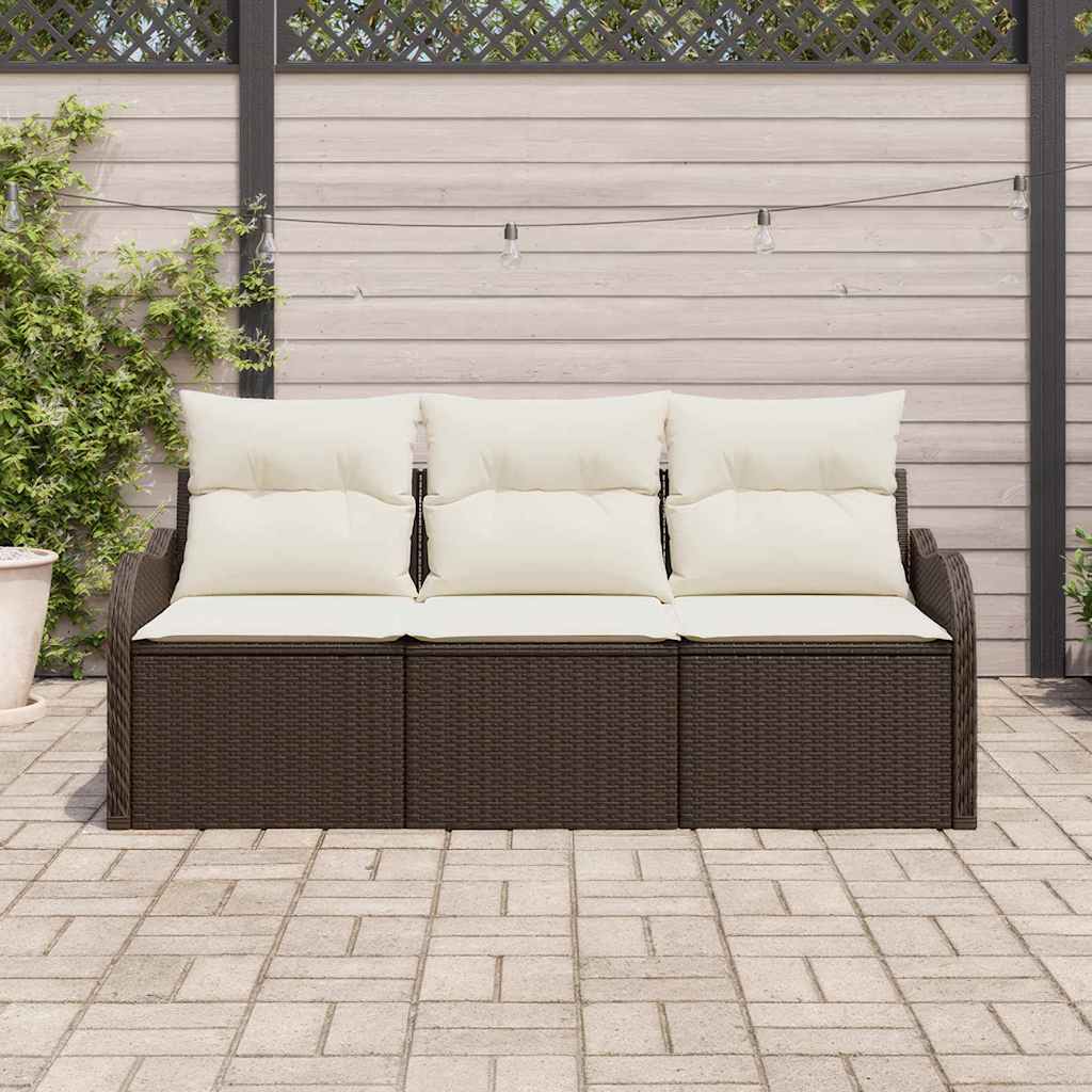 Garten-Sofa-Set mit Kissen 3 pcs Braun Poly Rattan