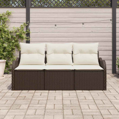 Garten-Sofa-Set mit Kissen 3 pcs Braun Poly Rattan