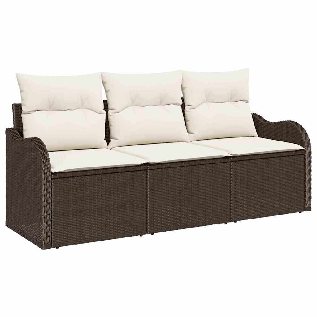 Garten-Sofa-Set mit Kissen 3 pcs Braun Poly Rattan