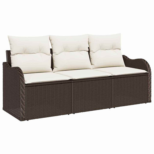 Garten-Sofa-Set mit Kissen 3 pcs Braun Poly Rattan