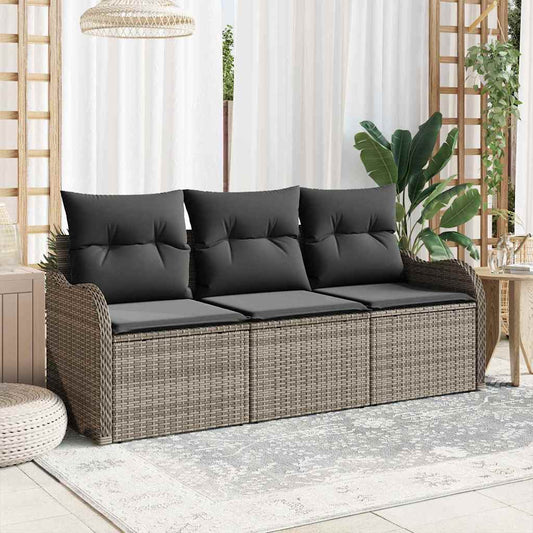 Garten-Sofa-Set mit Kissen 3 pcs Grau Poly Rattan