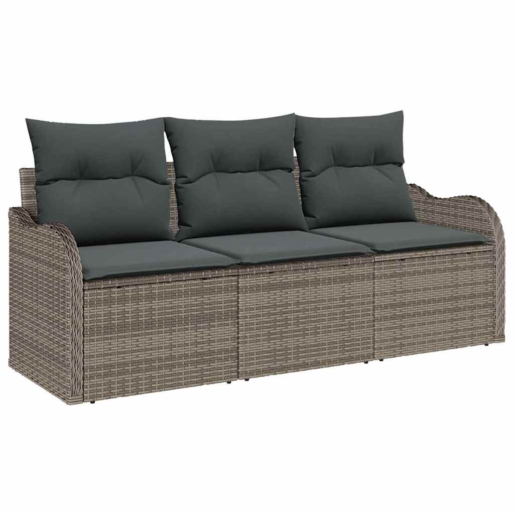 Garten-Sofa-Set mit Kissen 3 pcs Grau Poly Rattan
