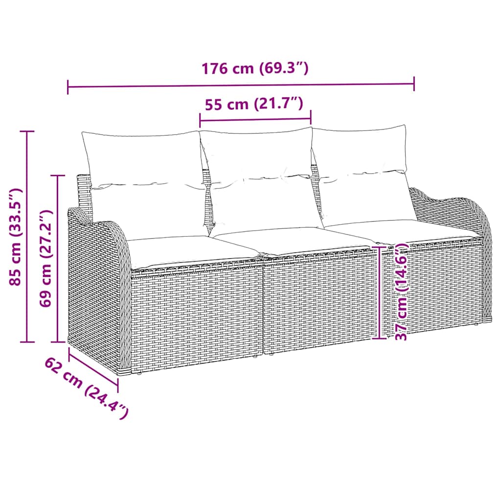 Garten-Sofa-Set mit Kissen 3 pcs Beige Poly Rattan