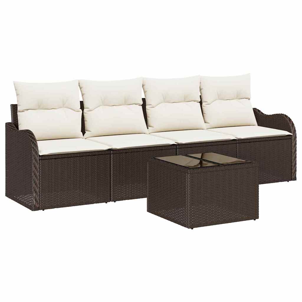 Garten-Sofa-Set 5 pcs Braun Poly Rattan