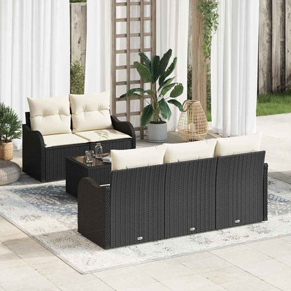 Garten-Sofa-Set 6 pcs Schwarz Poly Rattan