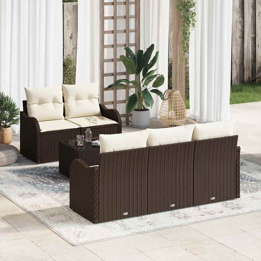 Garten-Sofa-Set 6 pcs Braun Poly Rattan