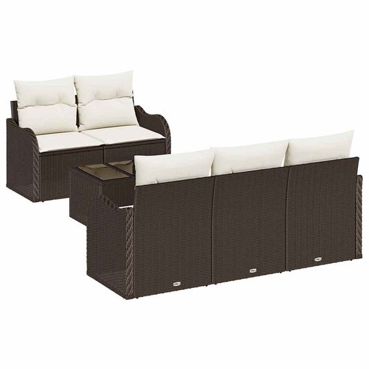 Garten-Sofa-Set 6 pcs Braun Poly Rattan