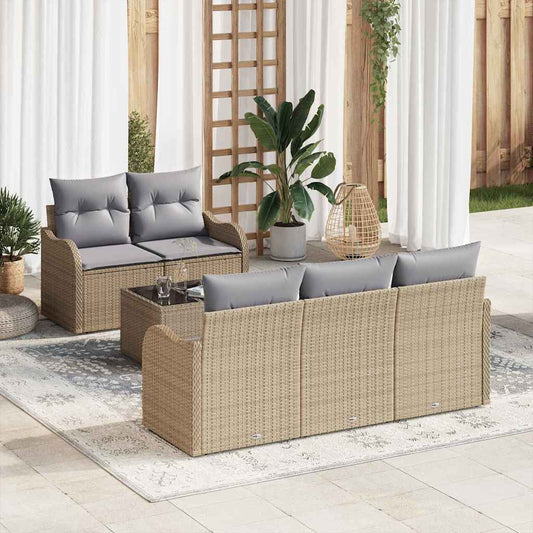 Garten-Sofa-Set 6 pcs Beige Poly Rattan