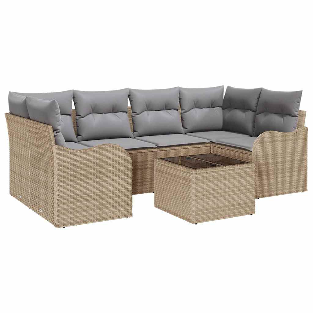 Garten-Sofa-Set 7 pcs Beige 55 x 55 x 37 cm Poly Rattan