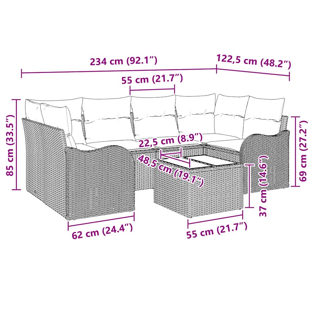 Garten-Sofa-Set 7 pcs Beige 55 x 55 x 37 cm Poly Rattan
