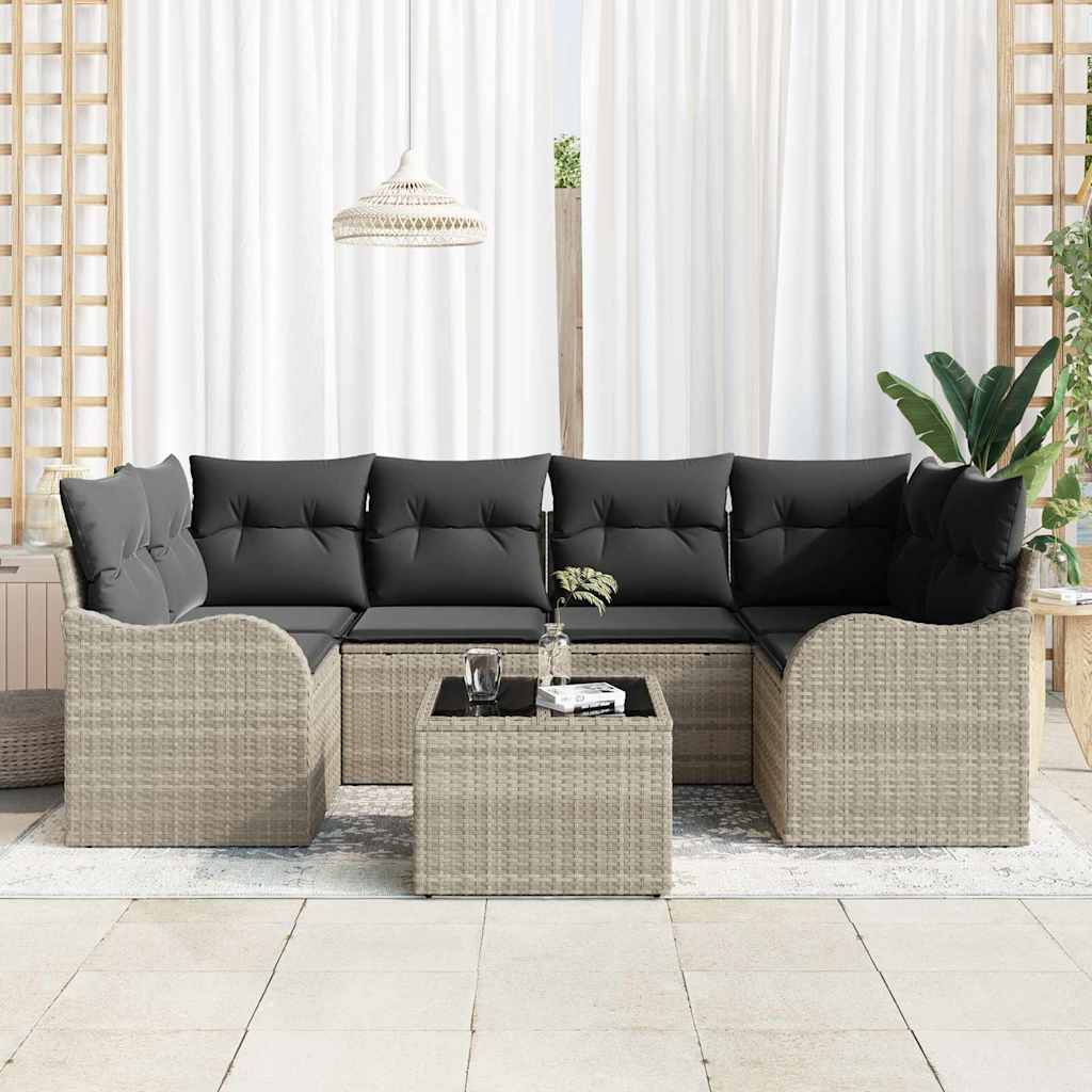 Garten-Sofa-Set 7 pcs Hellgrau 55 x 55 x 37 cm Poly Rattan