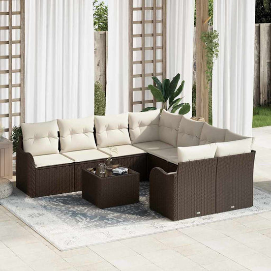 Garten-Sofa-Set 9 pcs Braun 55 x 55 x 37 cm Poly Rattan