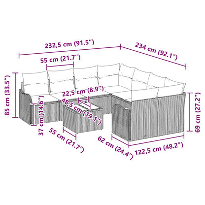 Garten-Sofa-Set 9 pcs Braun 55 x 55 x 37 cm Poly Rattan