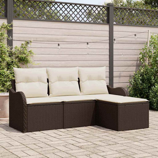 Garten-Sofa-Set mit Kissen 4 pcs Braun Poly Rattan