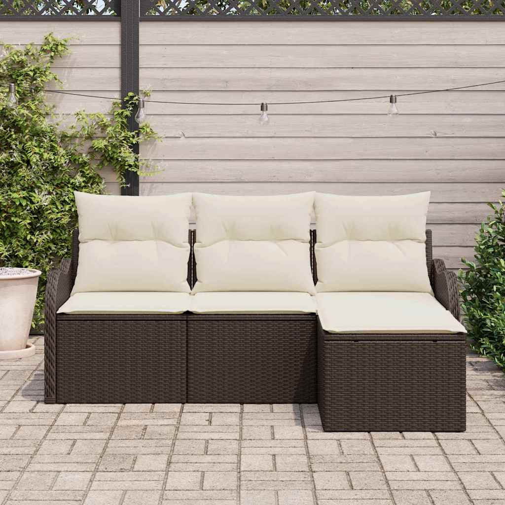 Garten-Sofa-Set mit Kissen 4 pcs Braun Poly Rattan