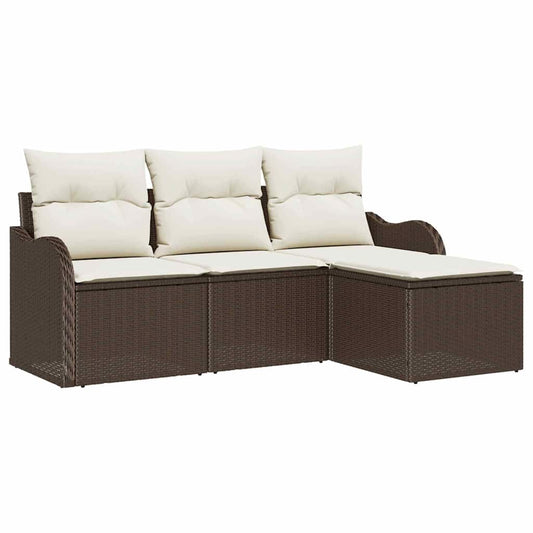 Garten-Sofa-Set mit Kissen 4 pcs Braun Poly Rattan