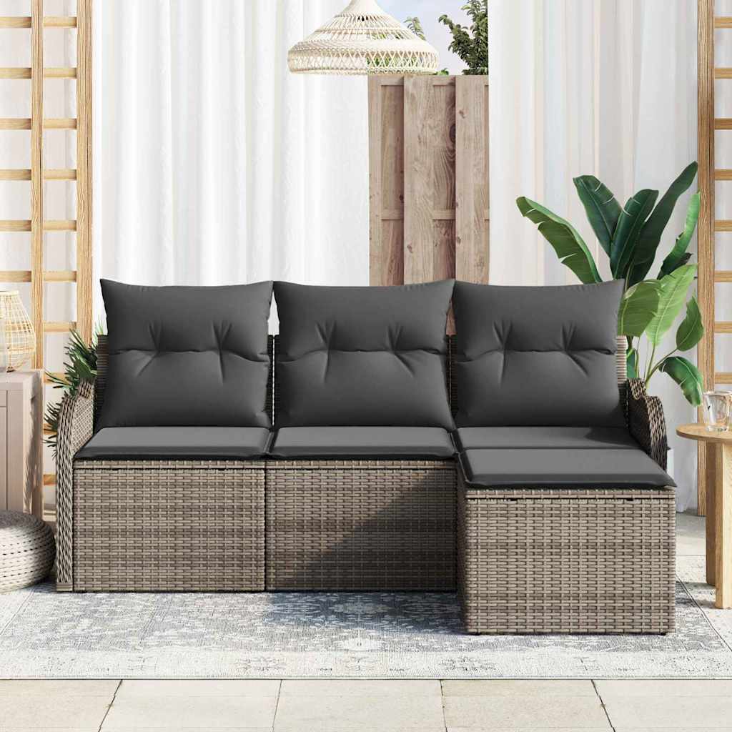 Garten-Sofa-Set mit Kissen 4 pcs Grau Poly Rattan