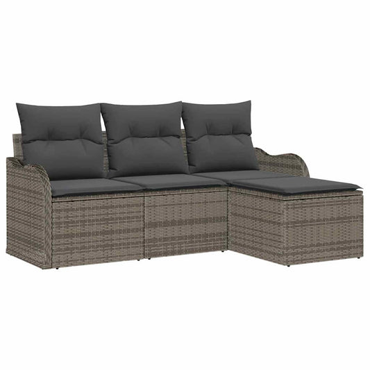 Garten-Sofa-Set mit Kissen 4 pcs Grau Poly Rattan