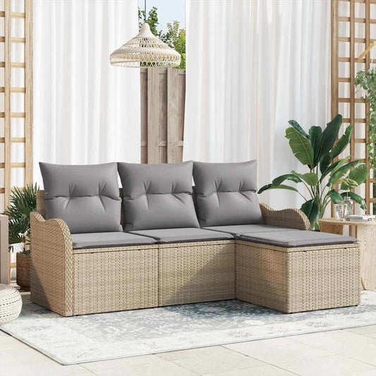 Garten-Sofa-Set mit Kissen 4 pcs Beige Poly Rattan