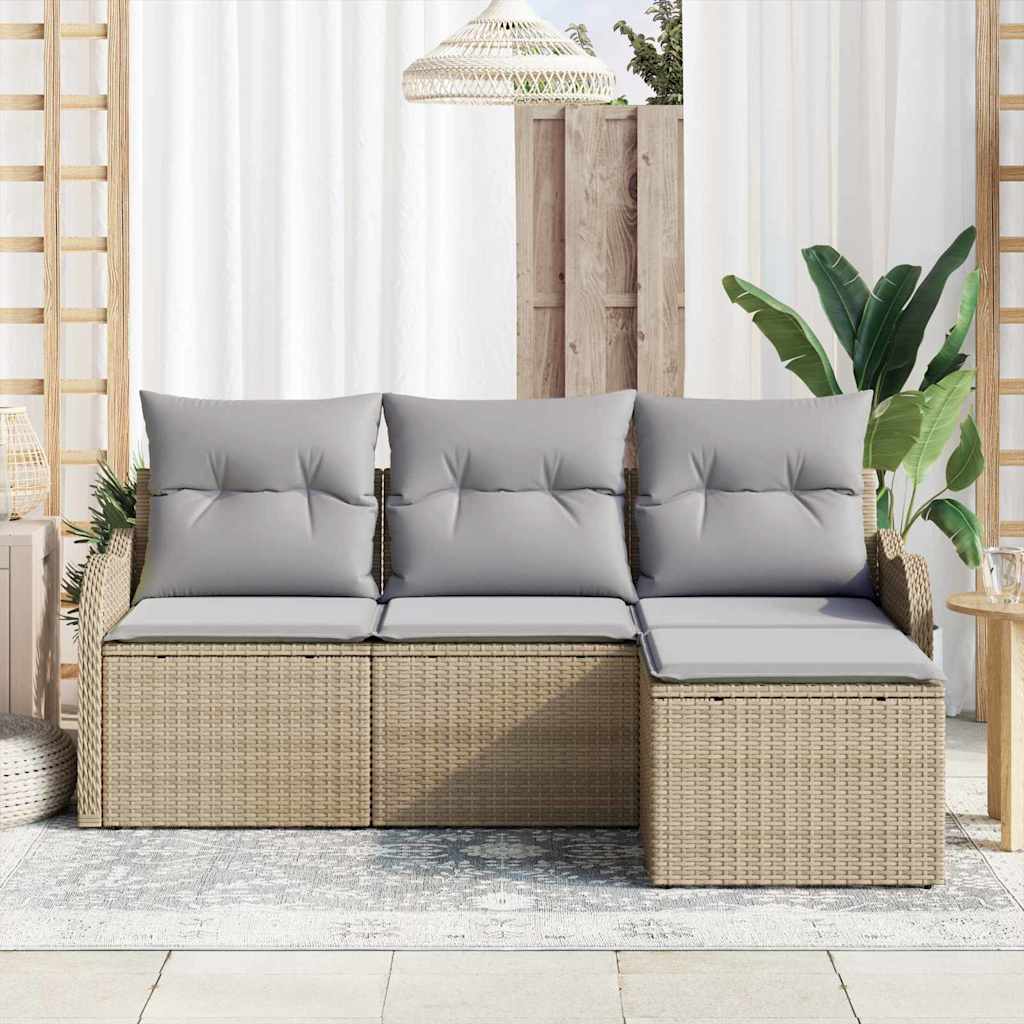 Garten-Sofa-Set mit Kissen 4 pcs Beige Poly Rattan