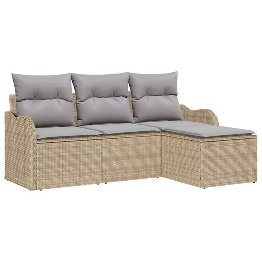 Garten-Sofa-Set mit Kissen 4 pcs Beige Poly Rattan