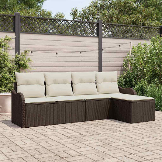 Garten-Sofa-Set mit Kissen 5 pcs Braun Poly Rattan