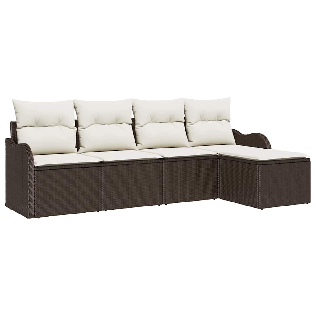 Garten-Sofa-Set mit Kissen 5 pcs Braun Poly Rattan