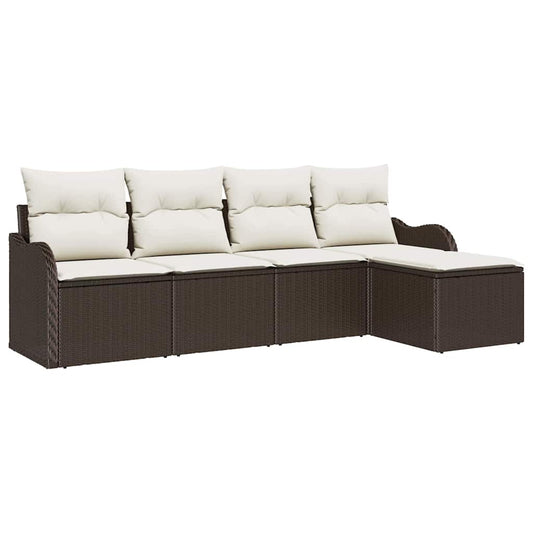 Garten-Sofa-Set mit Kissen 5 pcs Braun Poly Rattan