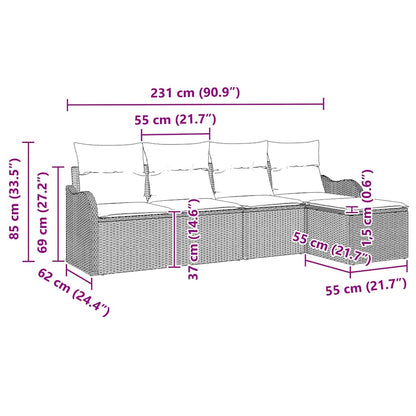 Garten-Sofa-Set mit Kissen 5 pcs Hellgrau Poly Rattan