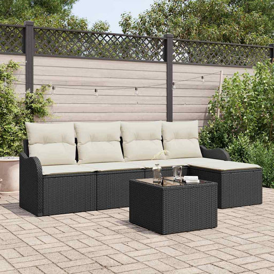 Garten-Sofa-Set mit Kissen 6 pcs Schwarz Poly Rattan