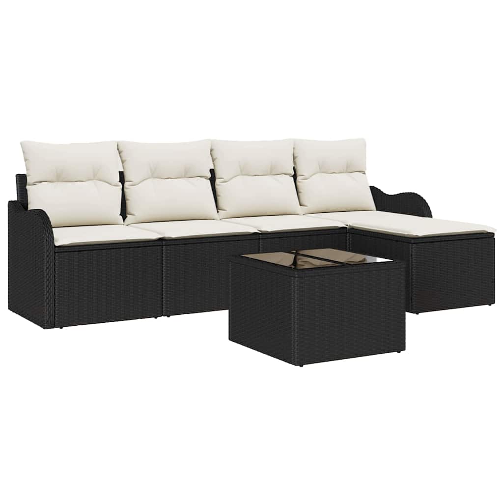 Garten-Sofa-Set mit Kissen 6 pcs Schwarz Poly Rattan