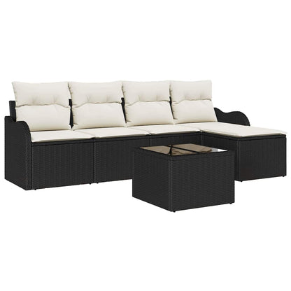 Garten-Sofa-Set mit Kissen 6 pcs Schwarz Poly Rattan