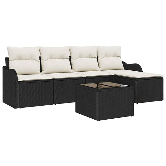 Garten-Sofa-Set mit Kissen 6 pcs Schwarz Poly Rattan