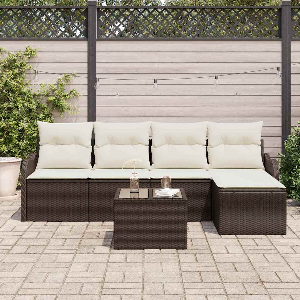Garten-Sofa-Set mit Kissen 6 pcs Braun Poly Rattan