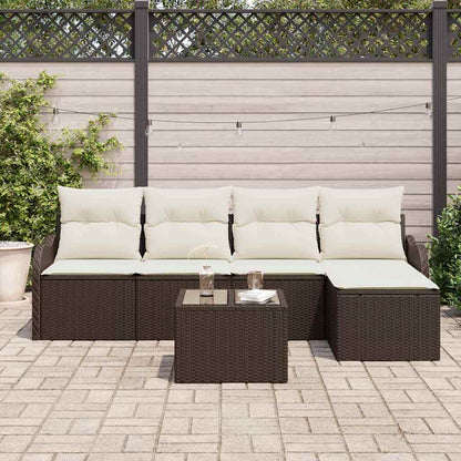Garten-Sofa-Set mit Kissen 6 pcs Braun Poly Rattan