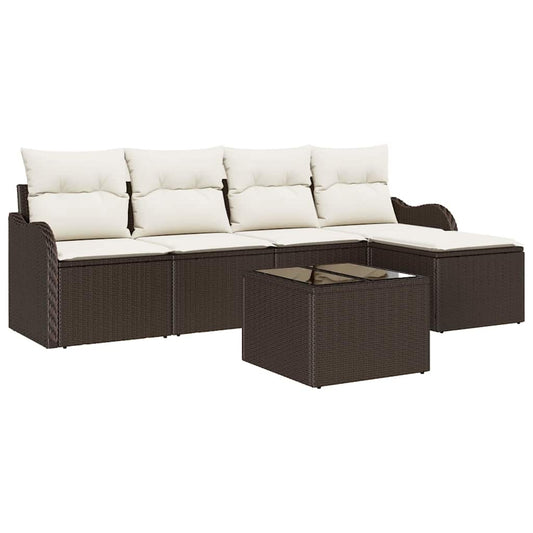 Garten-Sofa-Set mit Kissen 6 pcs Braun Poly Rattan
