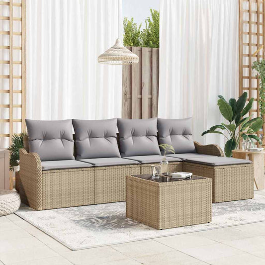 Garten-Sofa-Set mit Kissen 6 pcs Beige Poly Rattan
