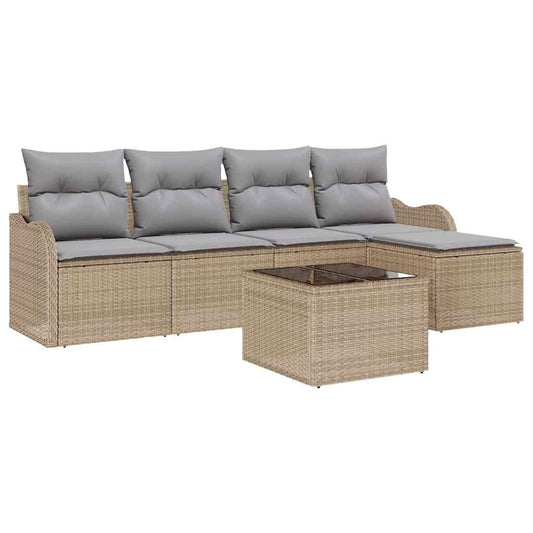 Garten-Sofa-Set mit Kissen 6 pcs Beige Poly Rattan