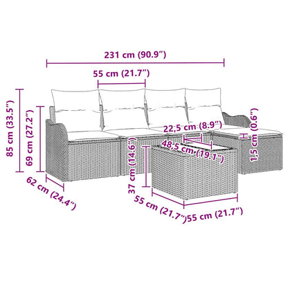 Garten-Sofa-Set mit Kissen 6 pcs Hellgrau Poly Rattan