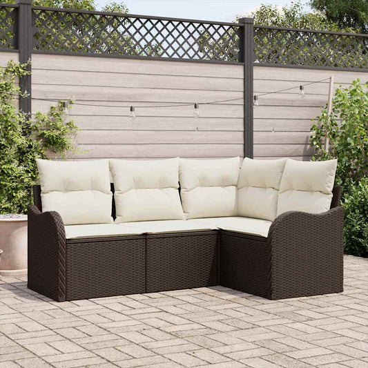 Garten-Sofa-Set mit Kissen 4 pcs Braun Poly Rattan