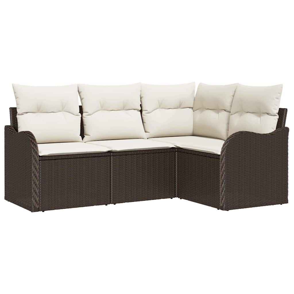 Garten-Sofa-Set mit Kissen 4 pcs Braun Poly Rattan