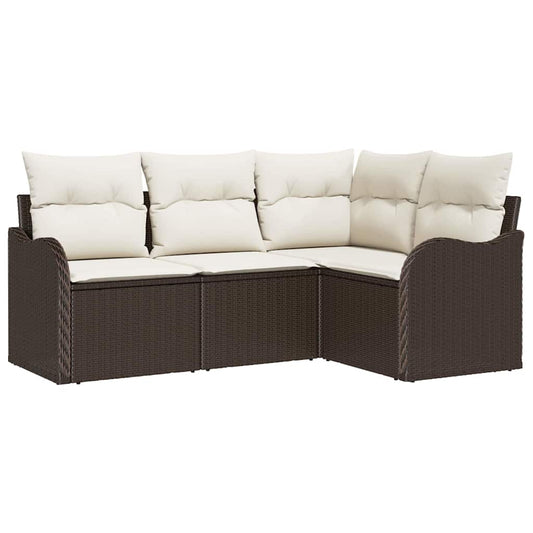 Garten-Sofa-Set mit Kissen 4 pcs Braun Poly Rattan