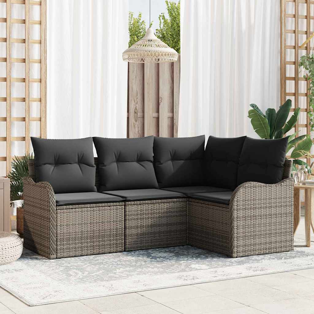 Garten-Sofa-Set mit Kissen 4 pcs Grau Poly Rattan