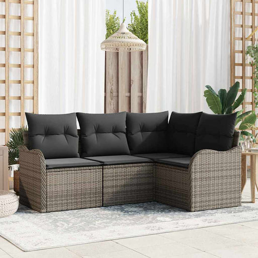 Garten-Sofa-Set mit Kissen 4 pcs Grau Poly Rattan