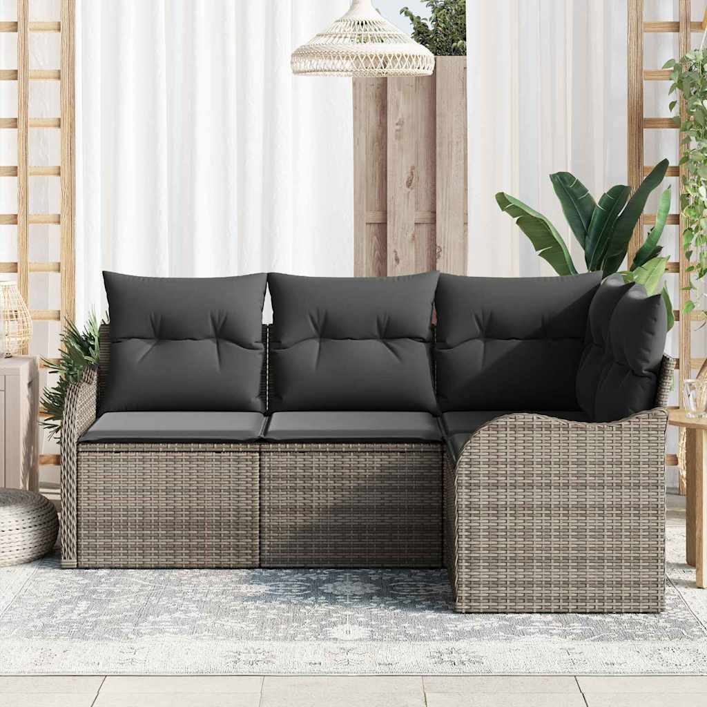 Garten-Sofa-Set mit Kissen 4 pcs Grau Poly Rattan