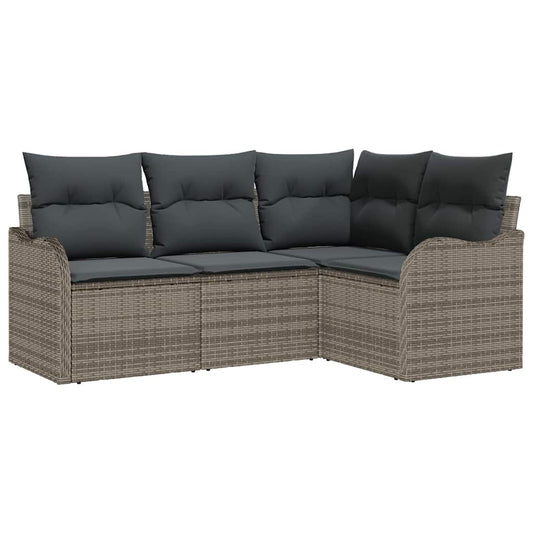 Garten-Sofa-Set mit Kissen 4 pcs Grau Poly Rattan