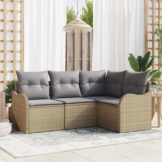 Garten-Sofa-Set mit Kissen 4 pcs Beige Poly Rattan
