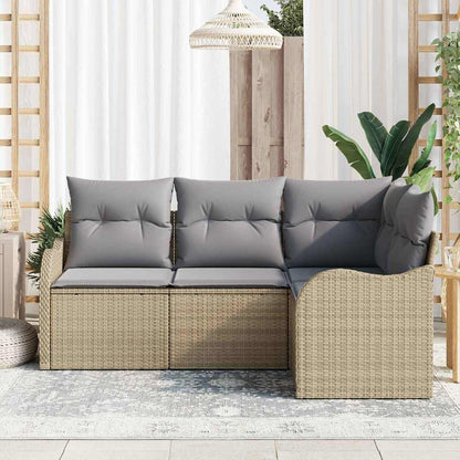 Garten-Sofa-Set mit Kissen 4 pcs Beige Poly Rattan