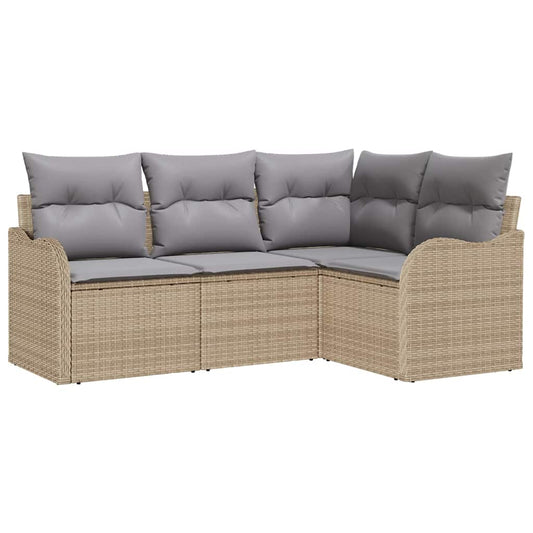 Garten-Sofa-Set mit Kissen 4 pcs Beige Poly Rattan